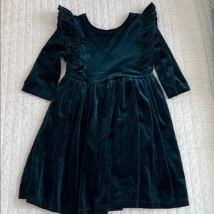 Velvet Ruffle Dress in Dark Green Mila & Rose 4T